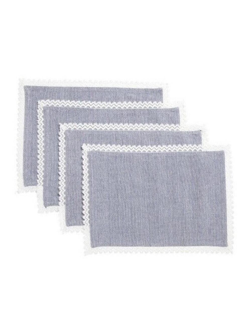 NWT Nicole Miller Set of 4 Denim Blue Prema Chambray Placemats White Lace India